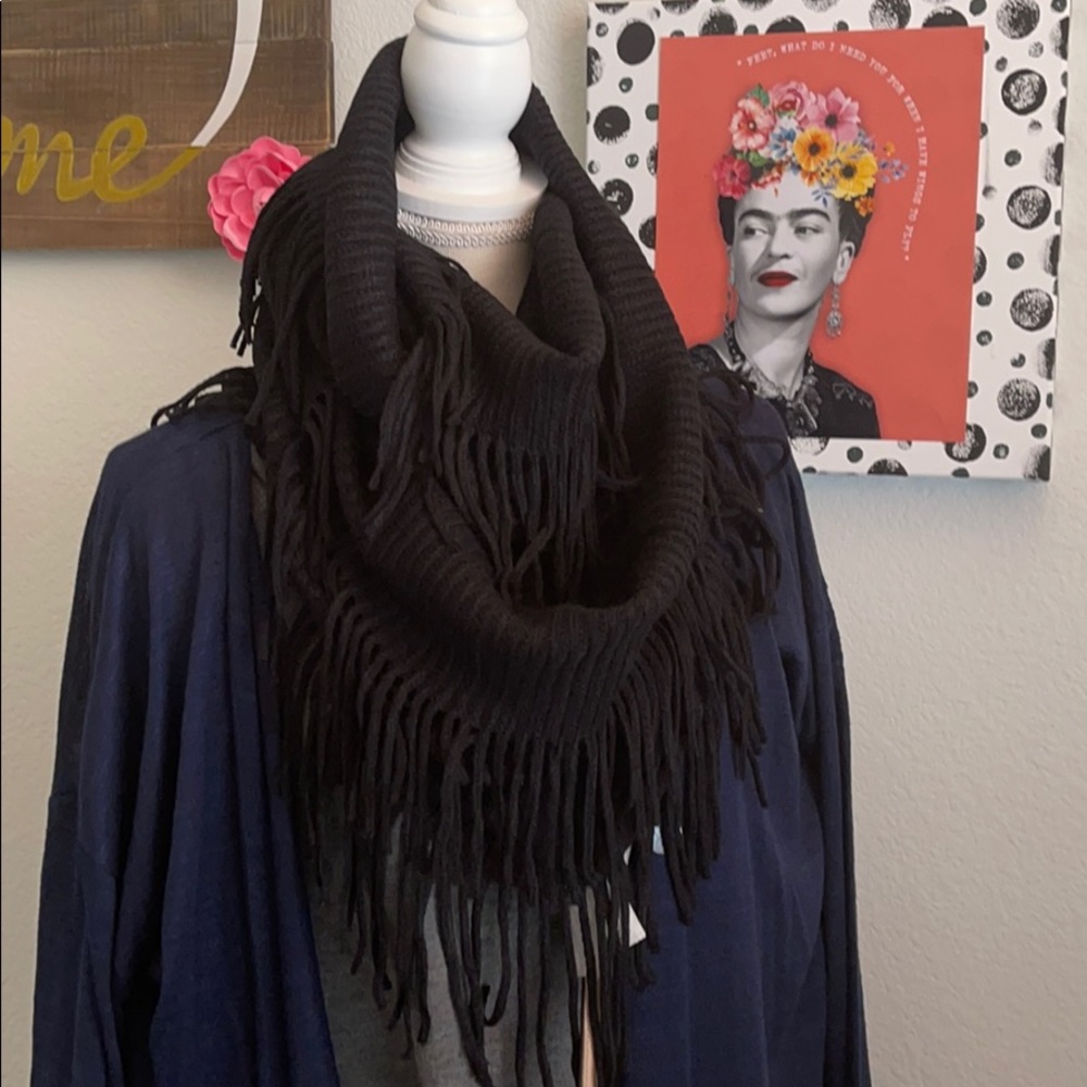 Infinity fringe winter stretch scarves wrap black